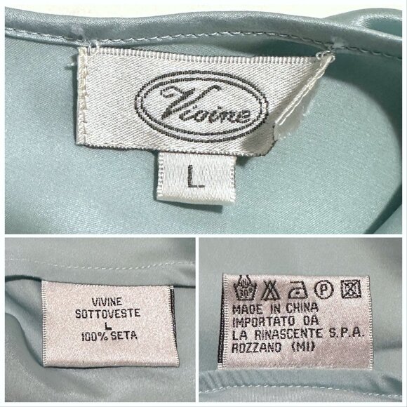 Vintage Vivine La Rinascente 100% Silk Slip Dress Light Blue Italy Size L - Picture 3 of 9